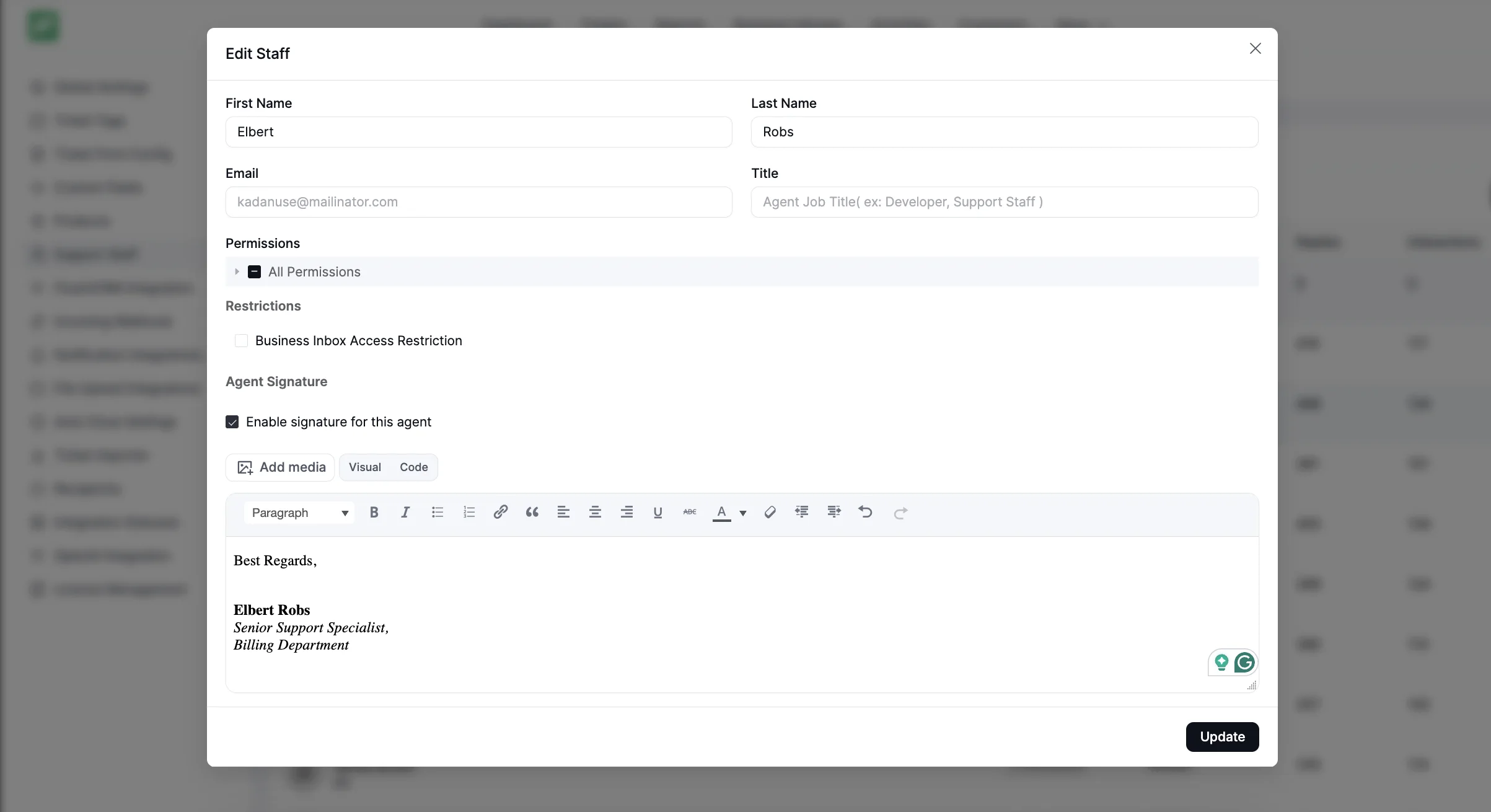 Agent Signature, Fluent Support