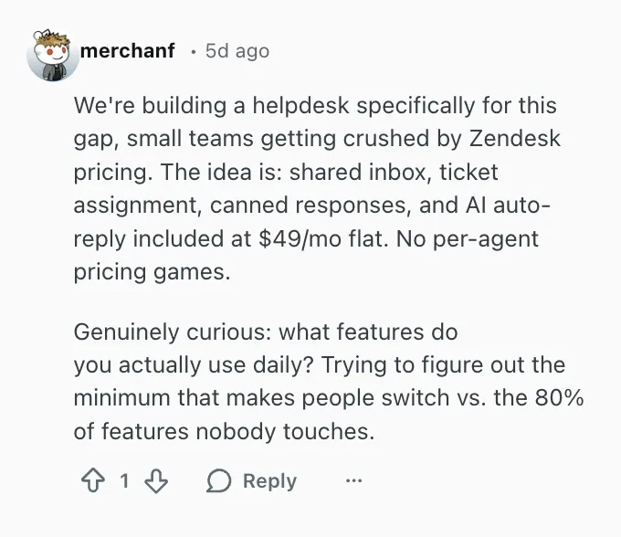 Getting crushed by zendesk pricing, reddit
