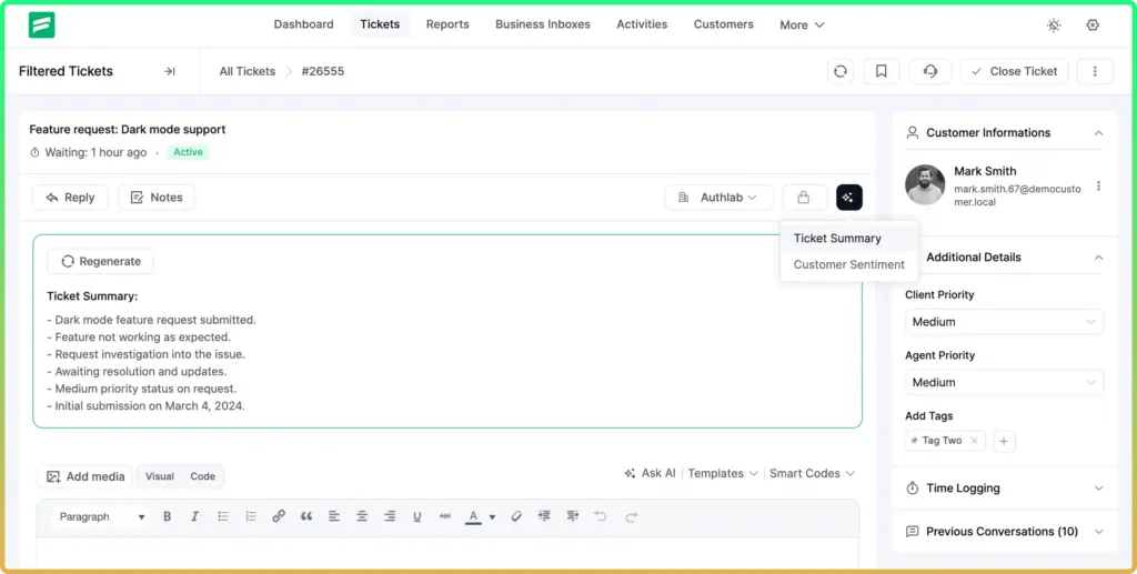 One-click summary and tone