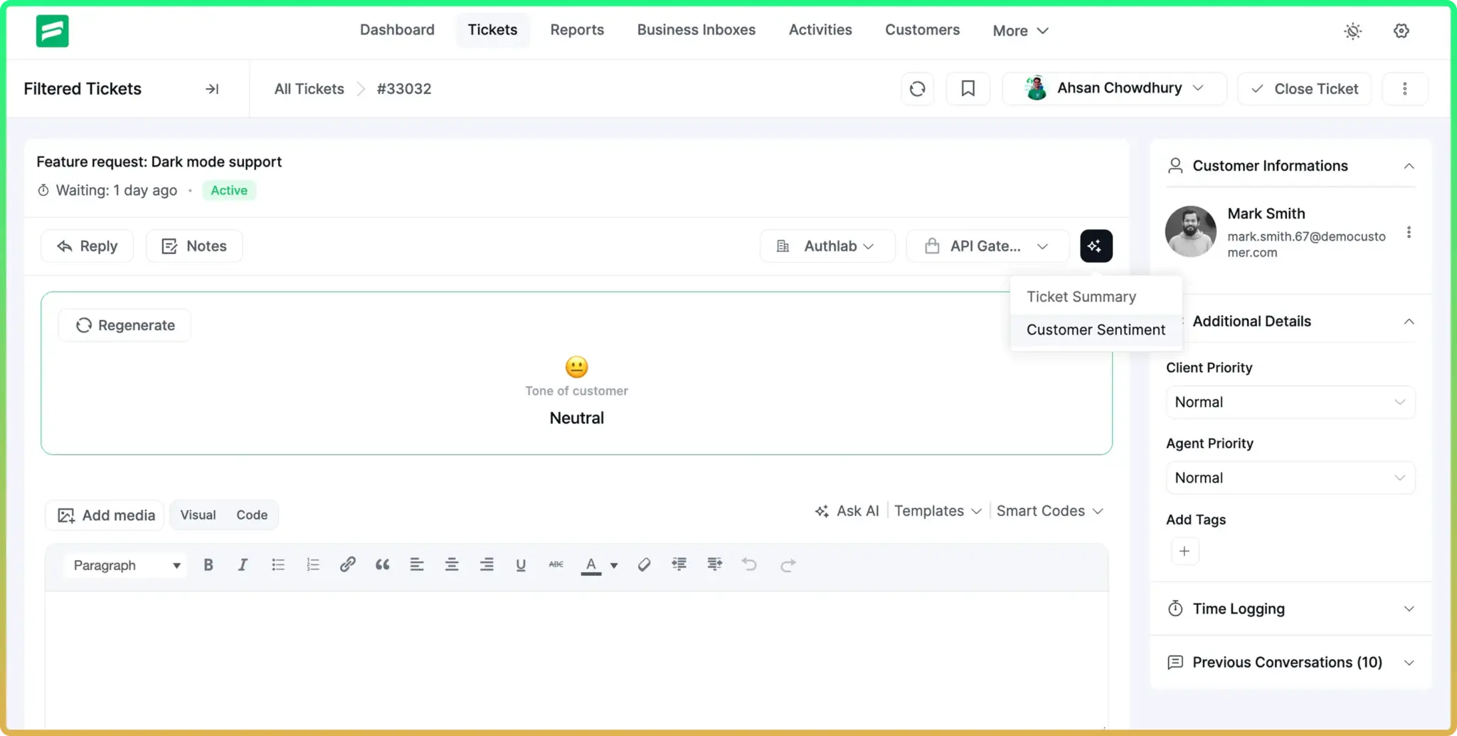 fluent support ai sentiment analysis
