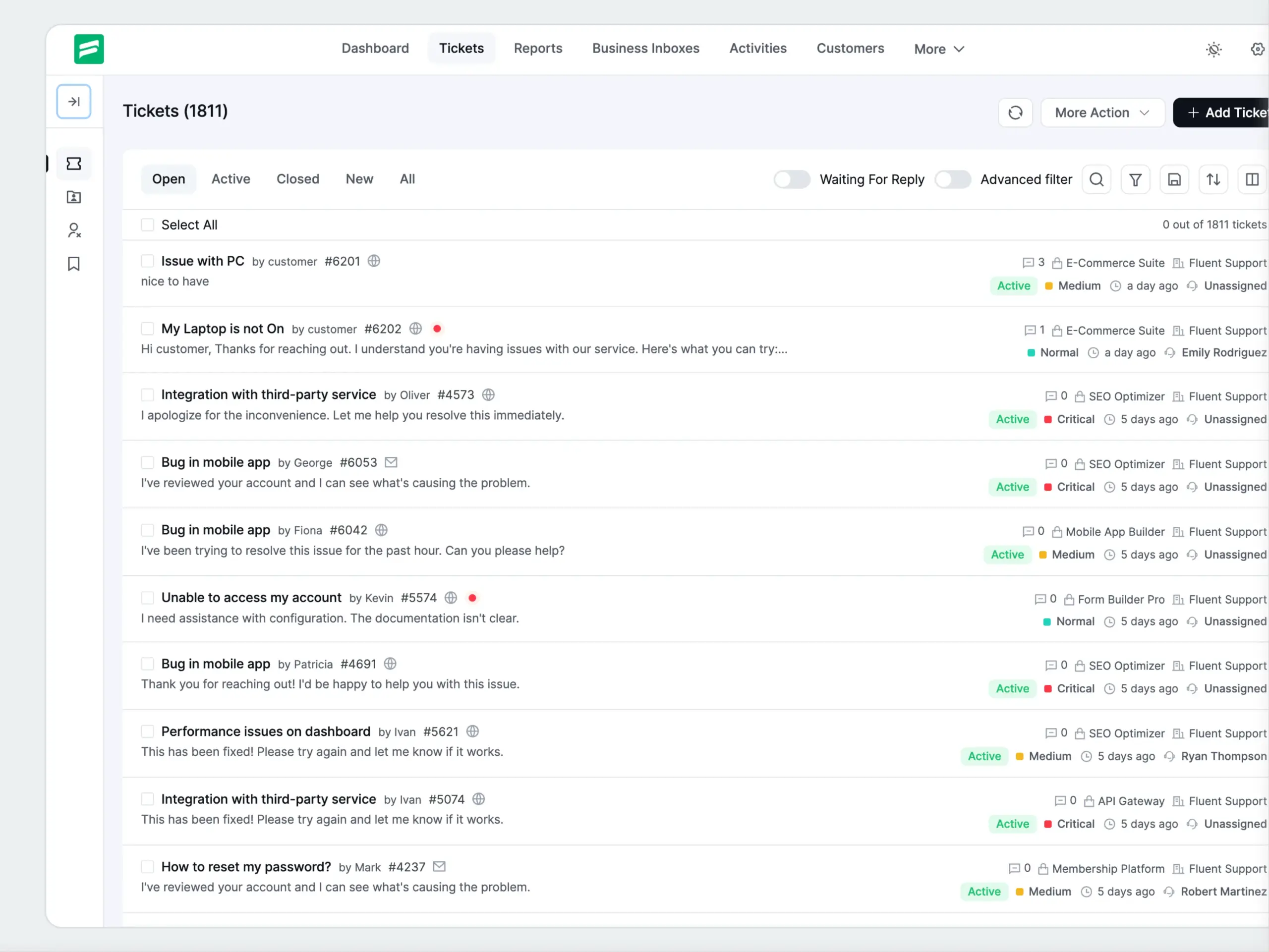 Fluent Support Ticket Dashboard
