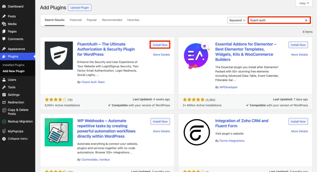 FluentAuth Install from WordPress, Two Factor Authentication, 2FA Installation  