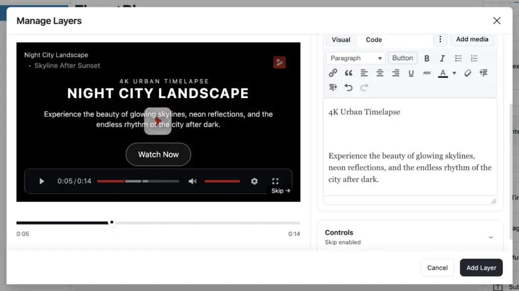 Manage Layers option on FluentPlayer