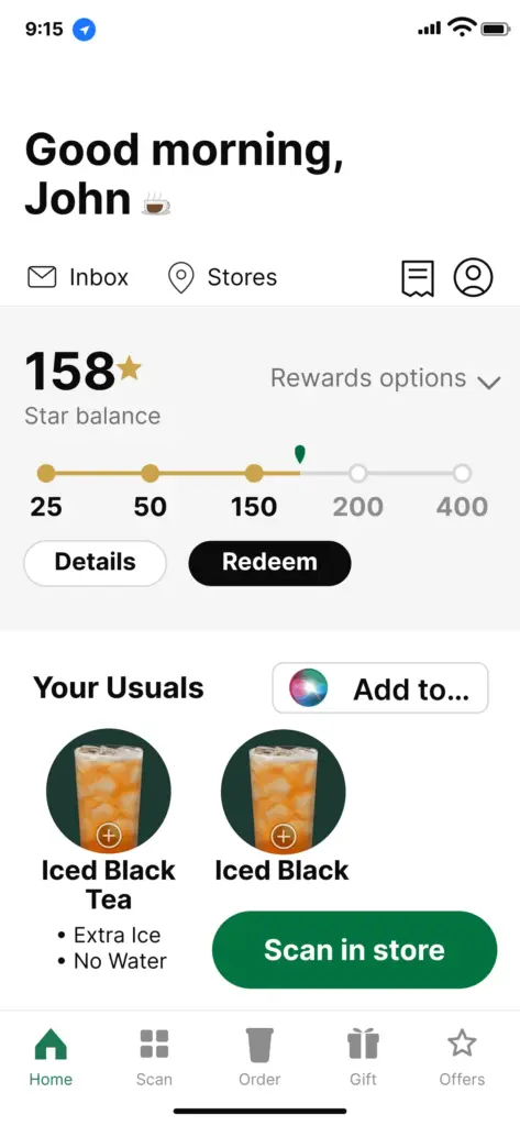 Starbucks' reward habit and progress bar