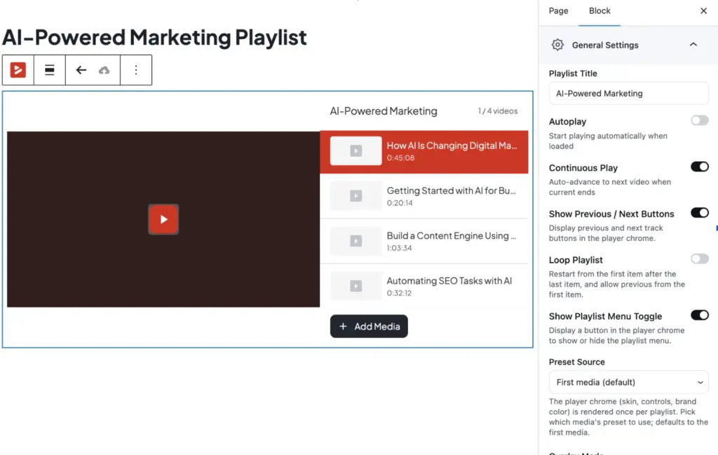 Video Playlists feature