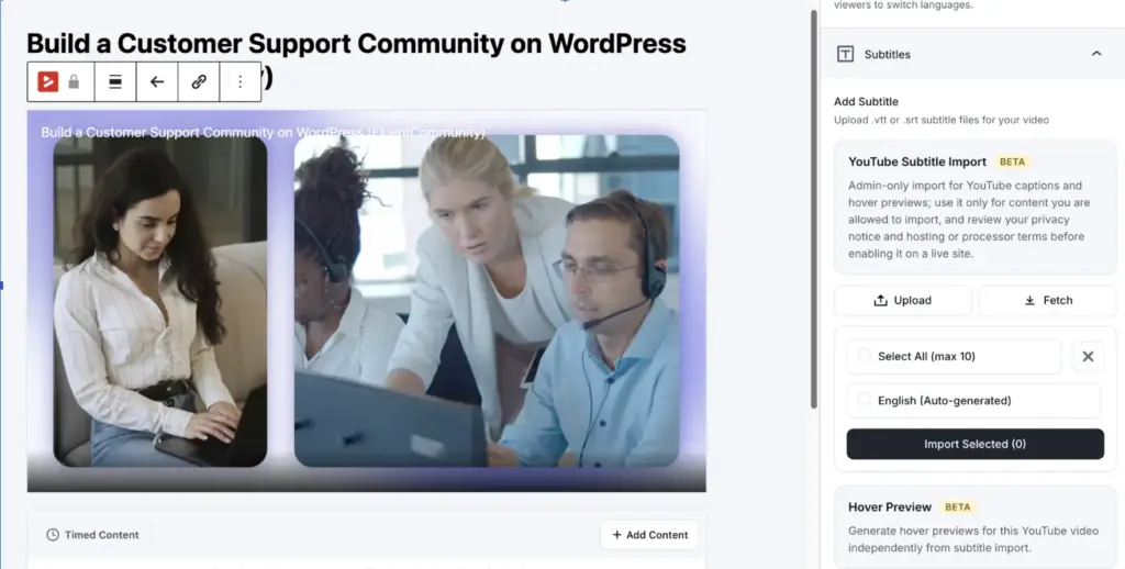 YouTube subtitle import feature on FluentPlayer