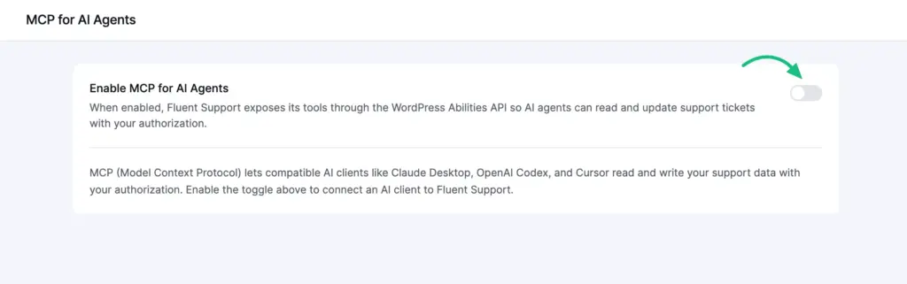 Enable MCP option on Fluent Support