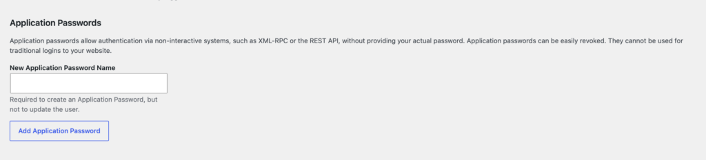 New application password option name