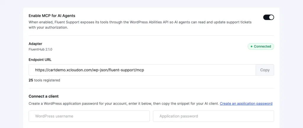 Options after activating FlentHub