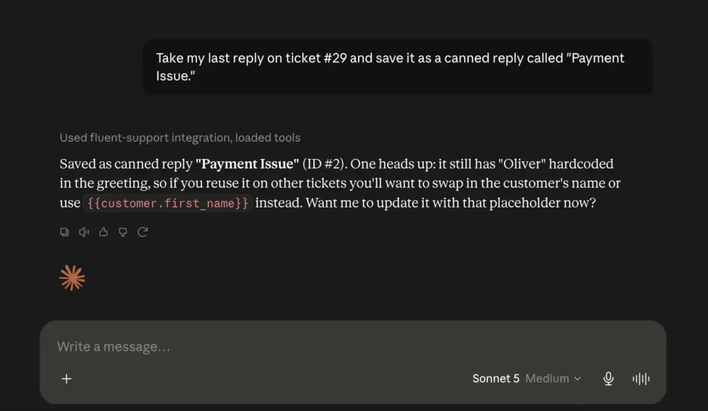Use case 5-Fluent Support's MCP connection