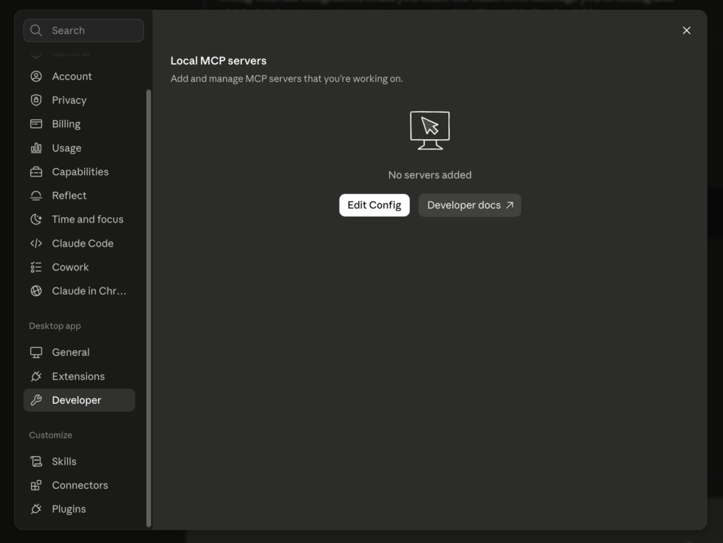 local MCP server option on claude dekstop